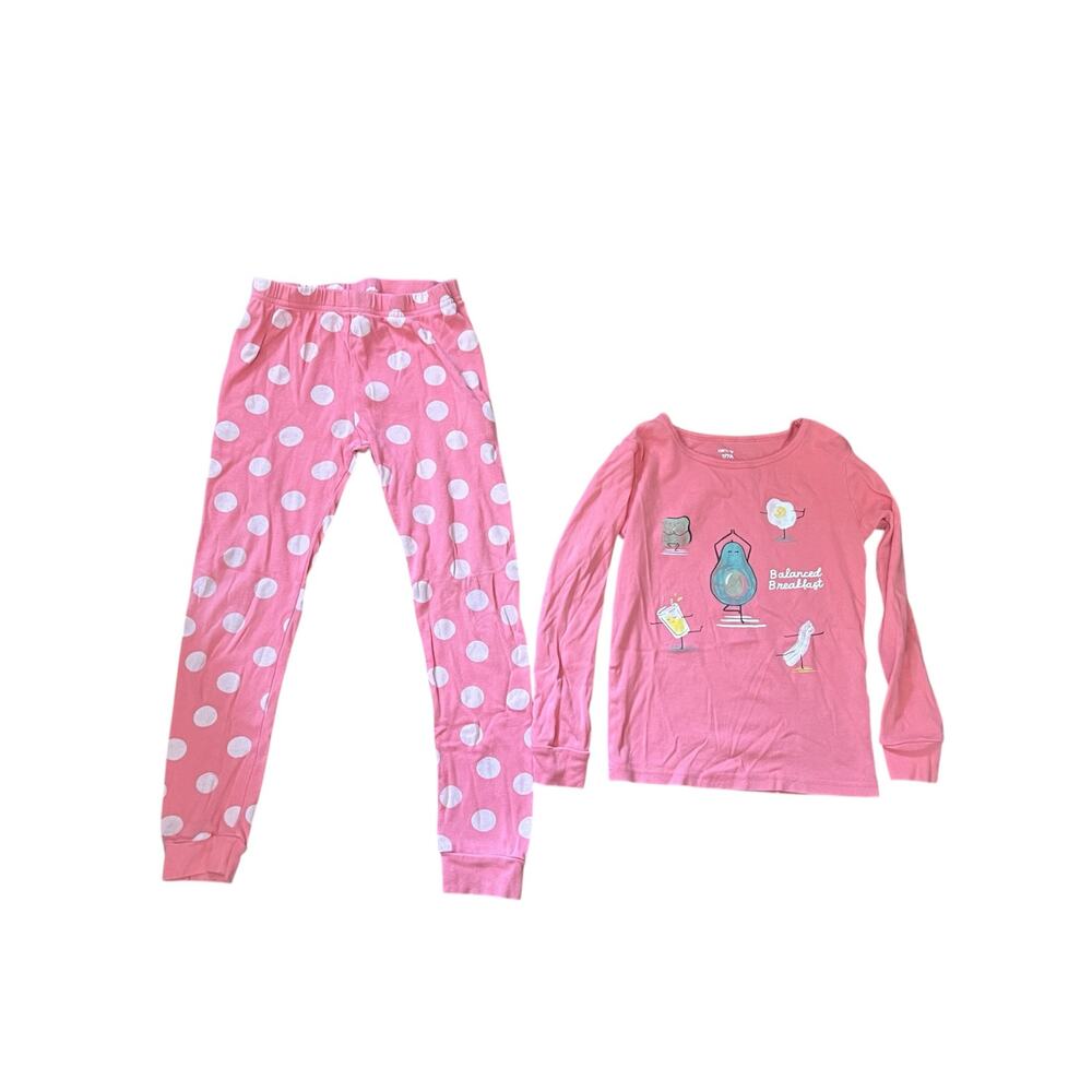 Carter's Pajamas Avocado Breakfast Pajama 2pcs Set Pink & White Polka Dot Bottom